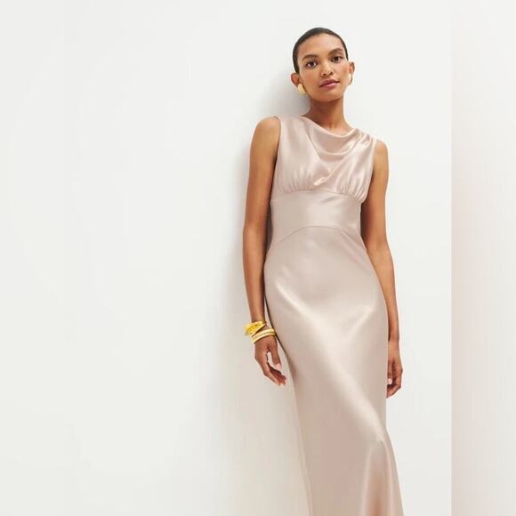 Reformation Dessa Satin Cowl Neck Sleeveless Long Evening Maxi Dress Grand Cru - Picture 5 of 11